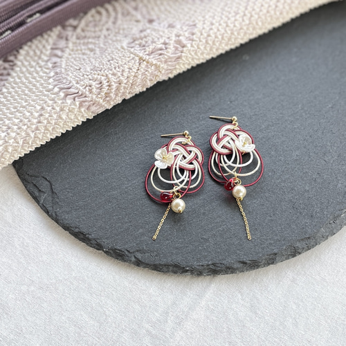 蝶】水引のピアス／イヤリング ピアス（フック・チェーン