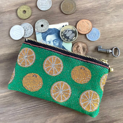 畳縁　硬幣錢包　名片夾　日式　橘子　綠色 第4張的照片