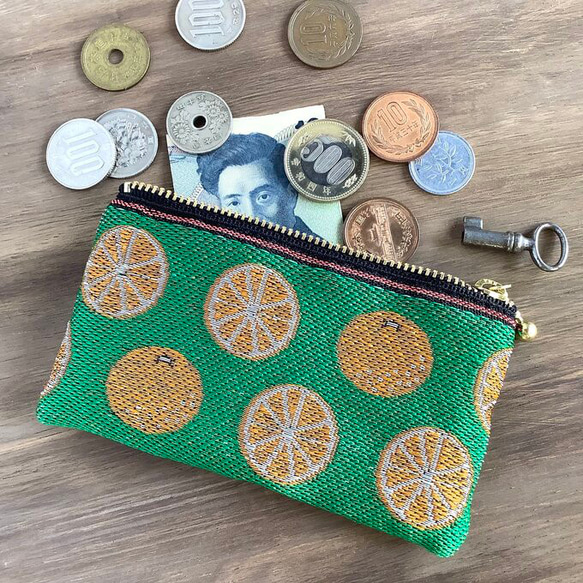 畳縁　硬幣錢包　名片夾　日式　橘子　綠色 第4張的照片
