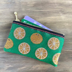 畳縁　硬幣錢包　名片夾　日式　橘子　綠色 第2張的照片