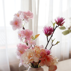 桜とマンサク 花瓶付き ❀ 和モダン ピンク  花見 春 アートフラワー ❀ Creema限定 5枚目の画像