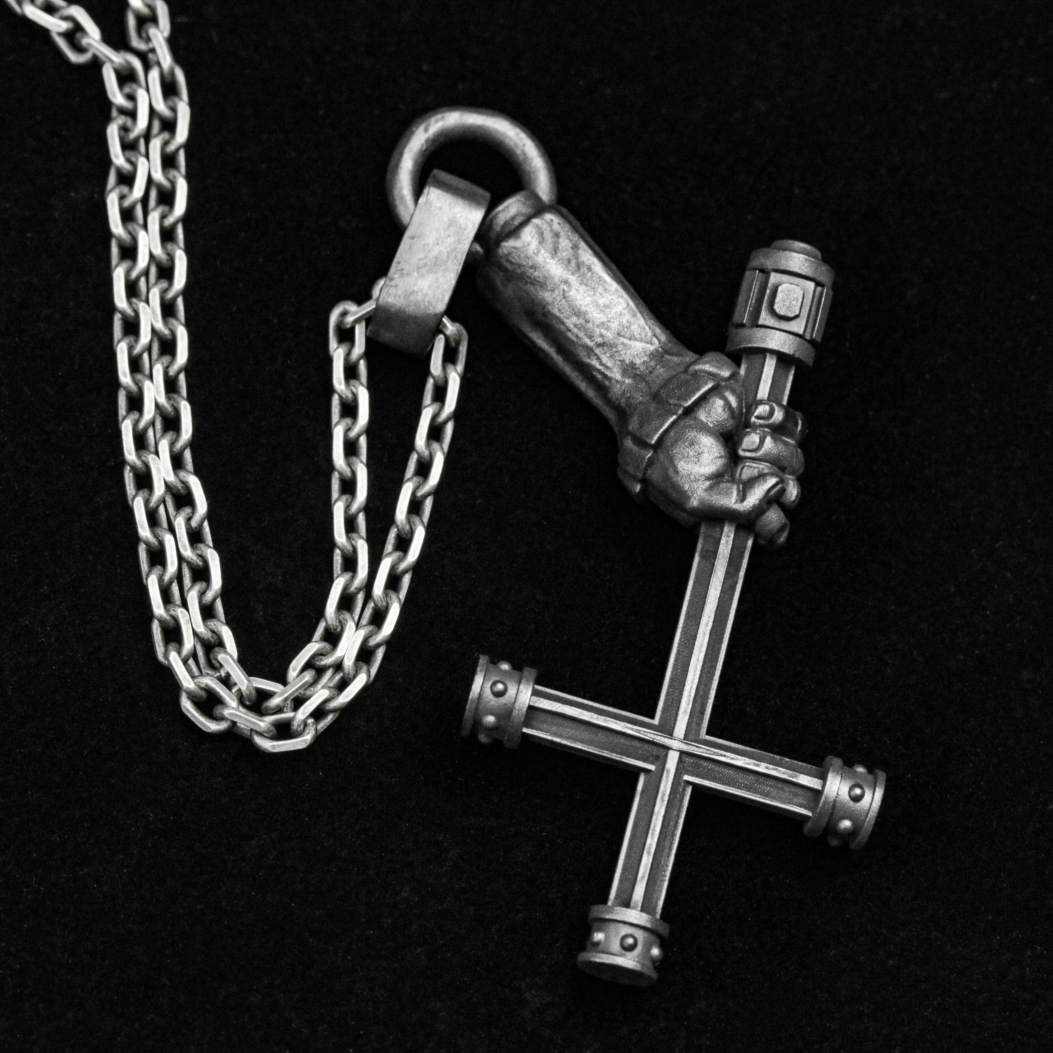 拳 男性用ネックレス- 銀十字ペンダント 長腕拳ペンダント- チャームネックレス