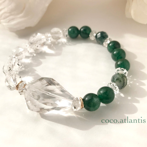 天然石☆極上大粒ミントエメラルド×極上Dクォーツのブレスレット14kgf 天然石☆極上大粒ミントエメラルド×極上Dクォーツのブレスレット14kgf