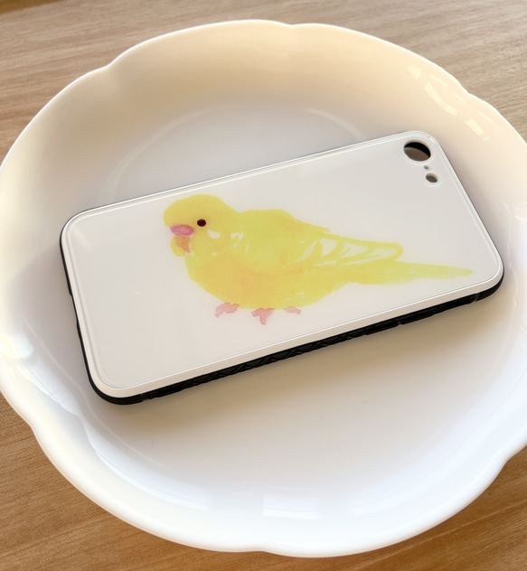 p-jet　セキセイインコ　ルチノー　（強化ガラス　スマホケース  iPhone ） iPhone15　/ 鳥 インコ 2枚目の画像
