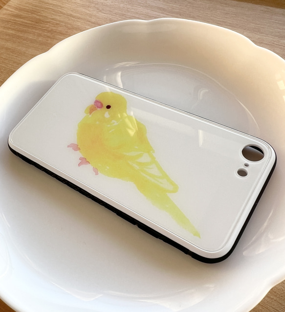 p-jet　セキセイインコ　ルチノー　（強化ガラス　スマホケース  iPhone ） iPhone15　/ 鳥 インコ 3枚目の画像