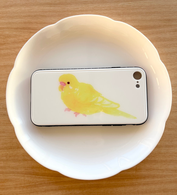 p-jet　セキセイインコ　ルチノー　（強化ガラス　スマホケース  iPhone ） iPhone15　/ 鳥 インコ 1枚目の画像