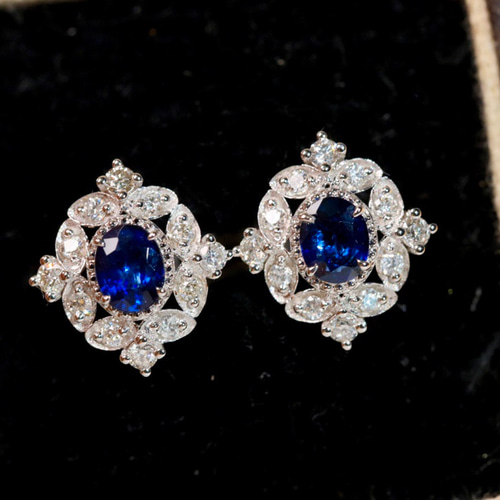 天然ダイヤモンド付きサファイアピアスk18 ピアス（スタッド・一粒  