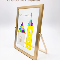 AMAM ガラス フレーム  カラフルなお家　家 3枚目の画像