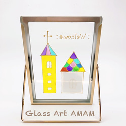 AMAM ガラス フレーム  カラフルなお家　家 5枚目の画像