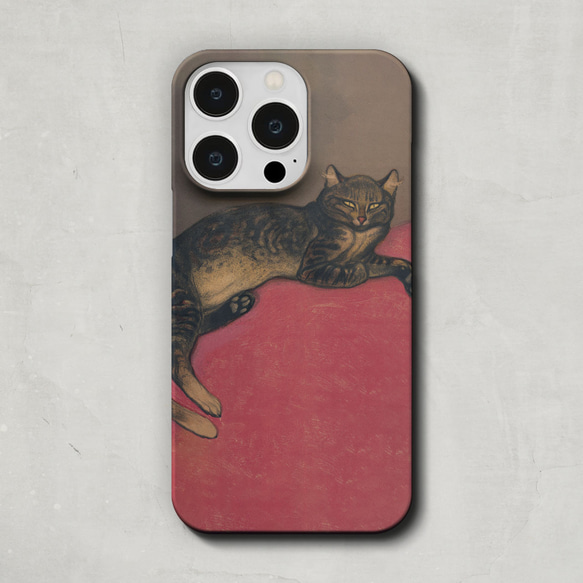 スマホケース / アレクサンドル スタンラン「冬 座布団の上の 猫」 iPhone 全機種対応 ポップ アート かわいい 2枚目の画像