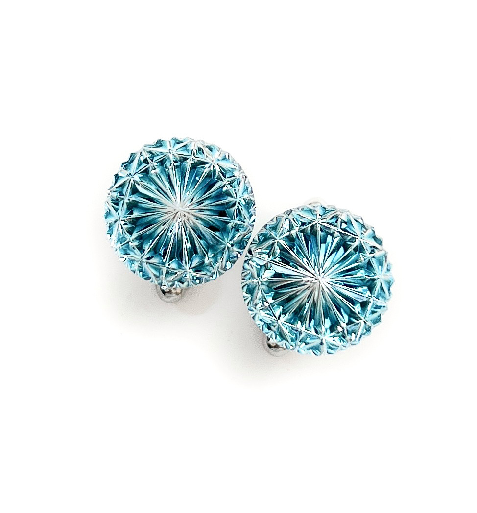 東京切子カフスボタン15　菊　ダークブルー