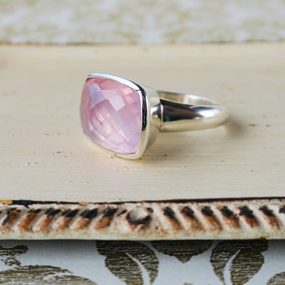 ローズクォーツSVオープンリング Rose quartz free size ring 4枚目の画像