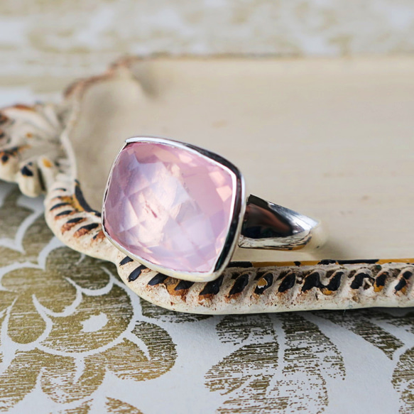 ローズクォーツSVオープンリング Rose quartz free size ring 3枚目の画像