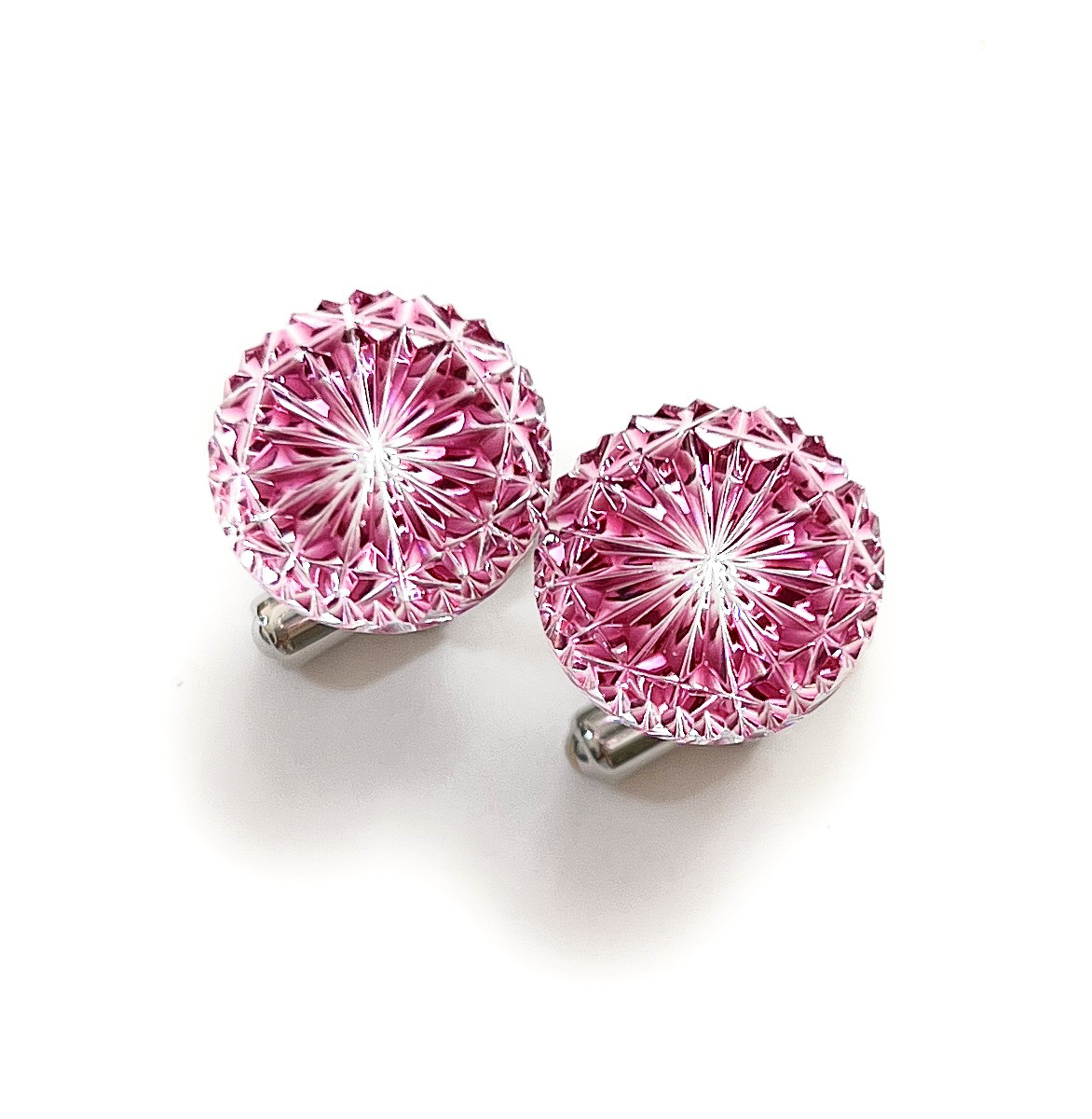 東京切子カフスボタン15　菊　ライト金赤