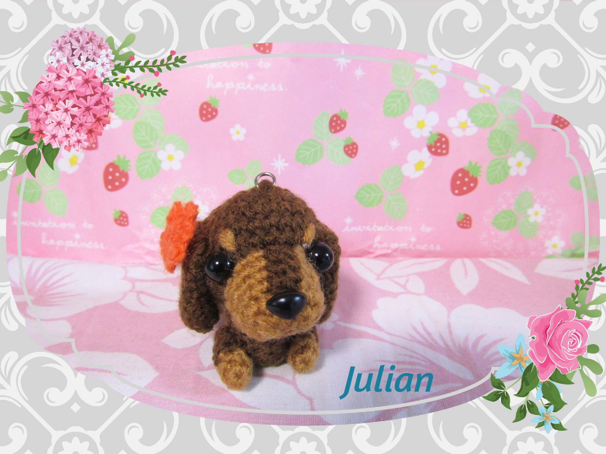 あみぐるみ　いぬちゃん　ミニチュアダックス　ストラップ　他４点 あみぐるみ いぬちゃん ミニチュアダックス ストラップ 他4点