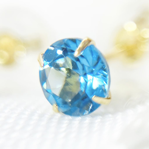 k18yg ブルートパーズ ピアス 一粒 4mm シンプル 水色 イエロー