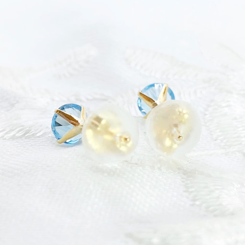 k18yg ブルートパーズ ピアス 一粒 4mm シンプル 水色 イエロー
