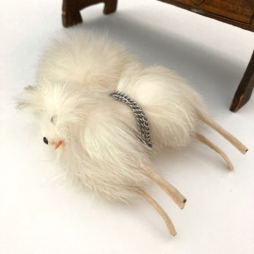 昭和のレトロふわふわのリアルファー犬 ギスピッツ人形 ギフト 犬好き