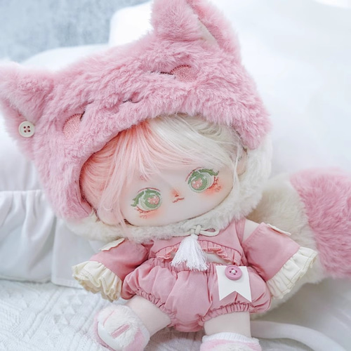 10cmペア ぬいぐるみ 本体+耳+尻尾 着せ替え 無属性 黒＆ピンク
