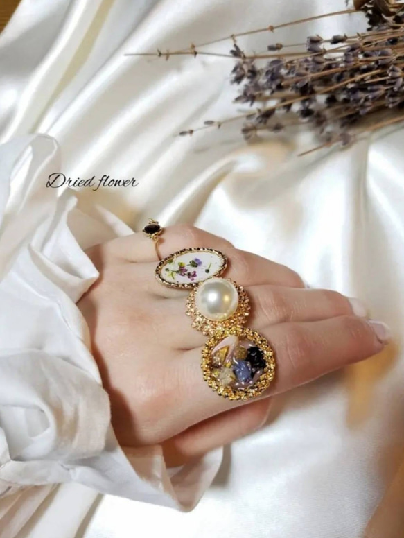 お花が沢山入ってるドライフラワーリング 指輪・リング くるみ 通販