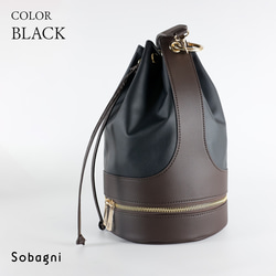 ★エシカルレザーSobagni（ソバニ） ★スタイリッシュな大人バッグ★bucket bag★ブラック 1枚目の画像