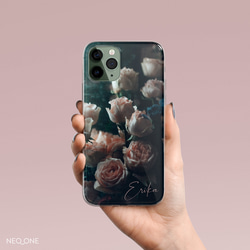 多機種対応 名入れ【アンティーク ローズ 名入れケース】花 ボタニカル スマホケース iPhone Android 3枚目の画像