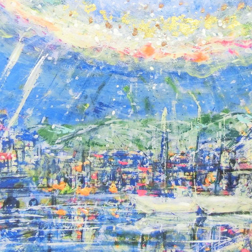 絵画　風景画　原画② 午後2時の風景」彩原画 A4 額サイズ46×34㎝ パワーアート 絵画