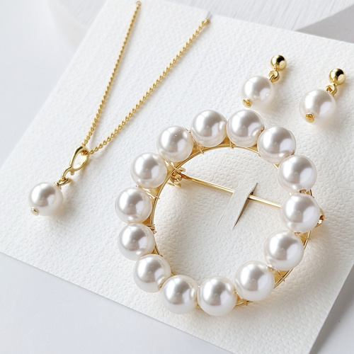 フィリピン産パールのピアス、ネックレス、指輪の3点セット マルチカラー ◇ネックレス＆ピアスセット◇Pearl＆Moon 天然パール＆三日月