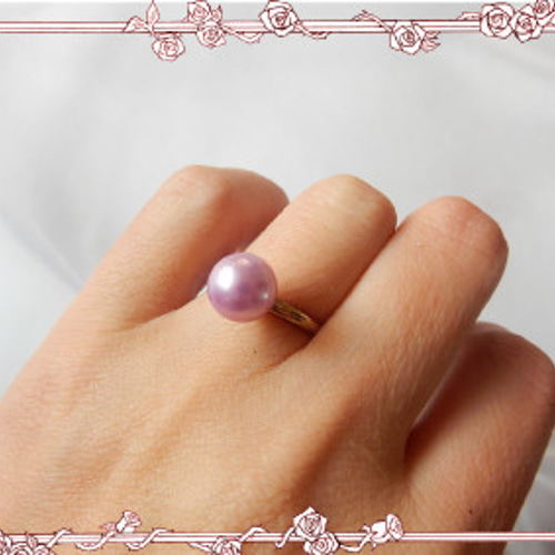 宇和海産真珠♡薄紫色真珠♡一粒リング（リング銅素材）調節機能