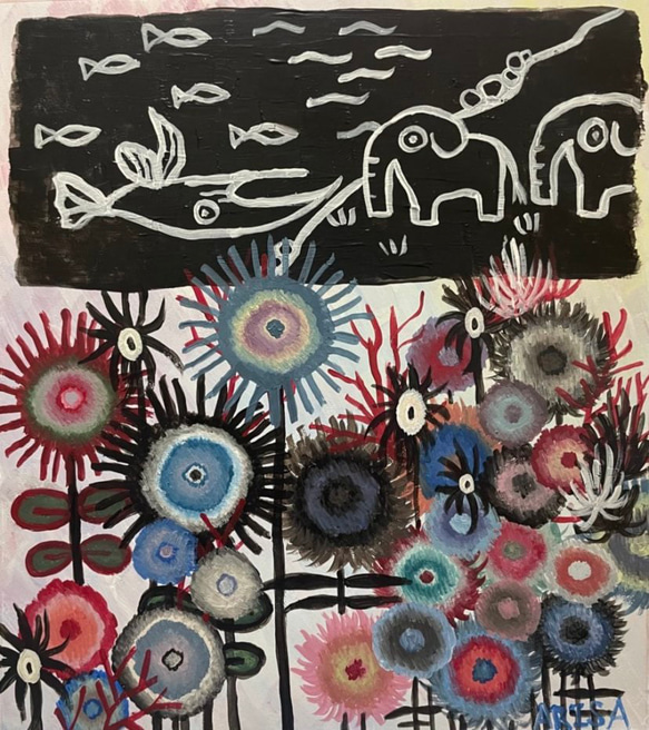 大色紙.原画「古代の足跡」アクリル絵画 絵画 ARISA 通販