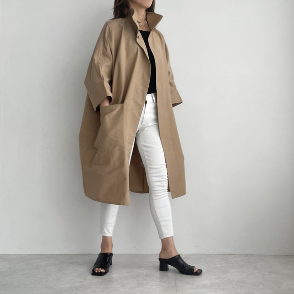 美品【MONSE】モンス　モンセ　コート　アシメントリー　袖リブ　個性的　XS 冬を彩るファッショナブルなアウター「ミックス調ウール混カルゼ