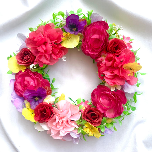 SALE】春のフラワーリース ラナンキュラス アーティフィシャルフラワー  