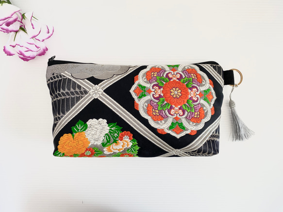 帯リメイクポーチ【大きめ】化粧ポーチ1点物ハンドメイド送料無料  