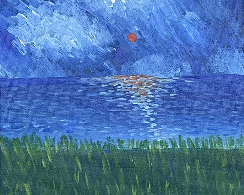 激安挑戦！！ 原画 絵画 風景画 F3 夕焼け空と海】アクリル画 海