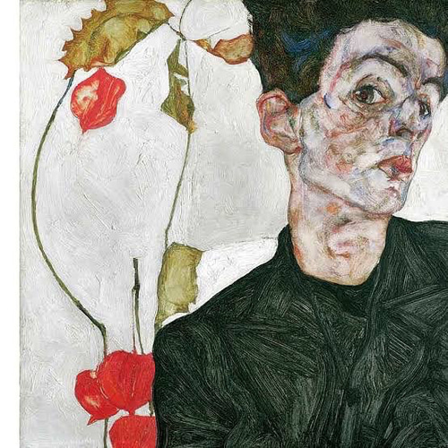 エゴン・シーレ ほおずきの実のある自画像 フォトタイル木製フレーム