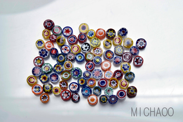 送料無料**ミリフィオリ 約15g 不透明系約●5-6●mm   (10539-421b )ミリフィオリ 素材 1枚目の画像