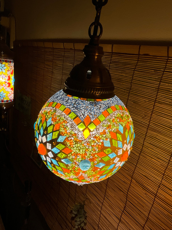 トルコモザイク丸型ペンダントランプ 工業系壁掛け照明｜真鍮製山型シェード＆銅製配管インダストリアルブラケットライト◆おしゃれ/カフェ/店舗/真鍮壁付け照明 R1435775143(10920円)