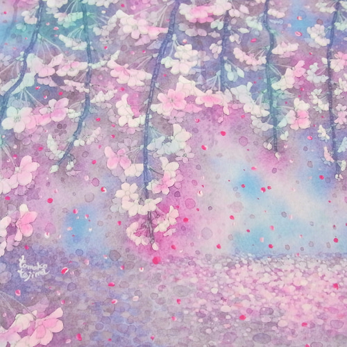 【原画・送料無料】春　迎春　お部屋でお花見気分　「桜」原画縦約40㎝×横約40㎝ 原画・送料無料】春迎春お部屋でお花見気分「桜」原画縦約40