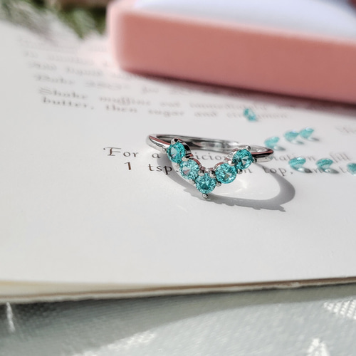 天然トルマリン粉末混 人工パライバ × モアサナイト チェーンリング