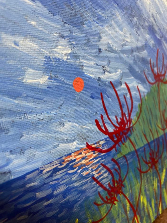 油絵 絵画 【彼岸花の夕日】