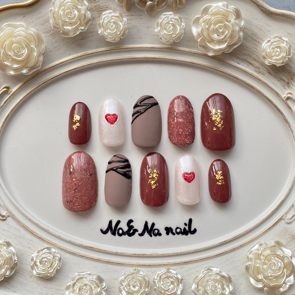 バレンタイン　チョコネイル チョコレート ショコラ ネイルチップ 付け爪 ネイルアート 3枚目の画像