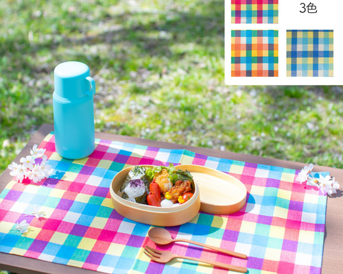 カラフル ☆しまうま ライオン ランチョンマット お弁当袋 ハンドメイド カラフルチェックのランチョンマット ｜サイズ変更対応 弁当袋 入園