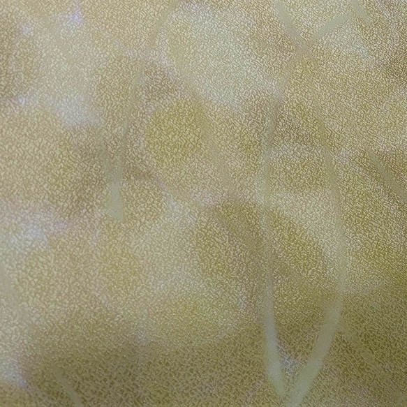 【正絹　洗い済】淡い黄色と薄茶の丸い模様と白い抽象柄の生地　約36.5ｃｍ×50～100ｃｍ　はぎれ　古布　和布 1枚目の画像