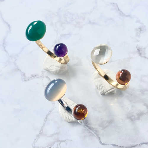 選べる2つの天然石】オーダーメイドフォークリング（ゴールド