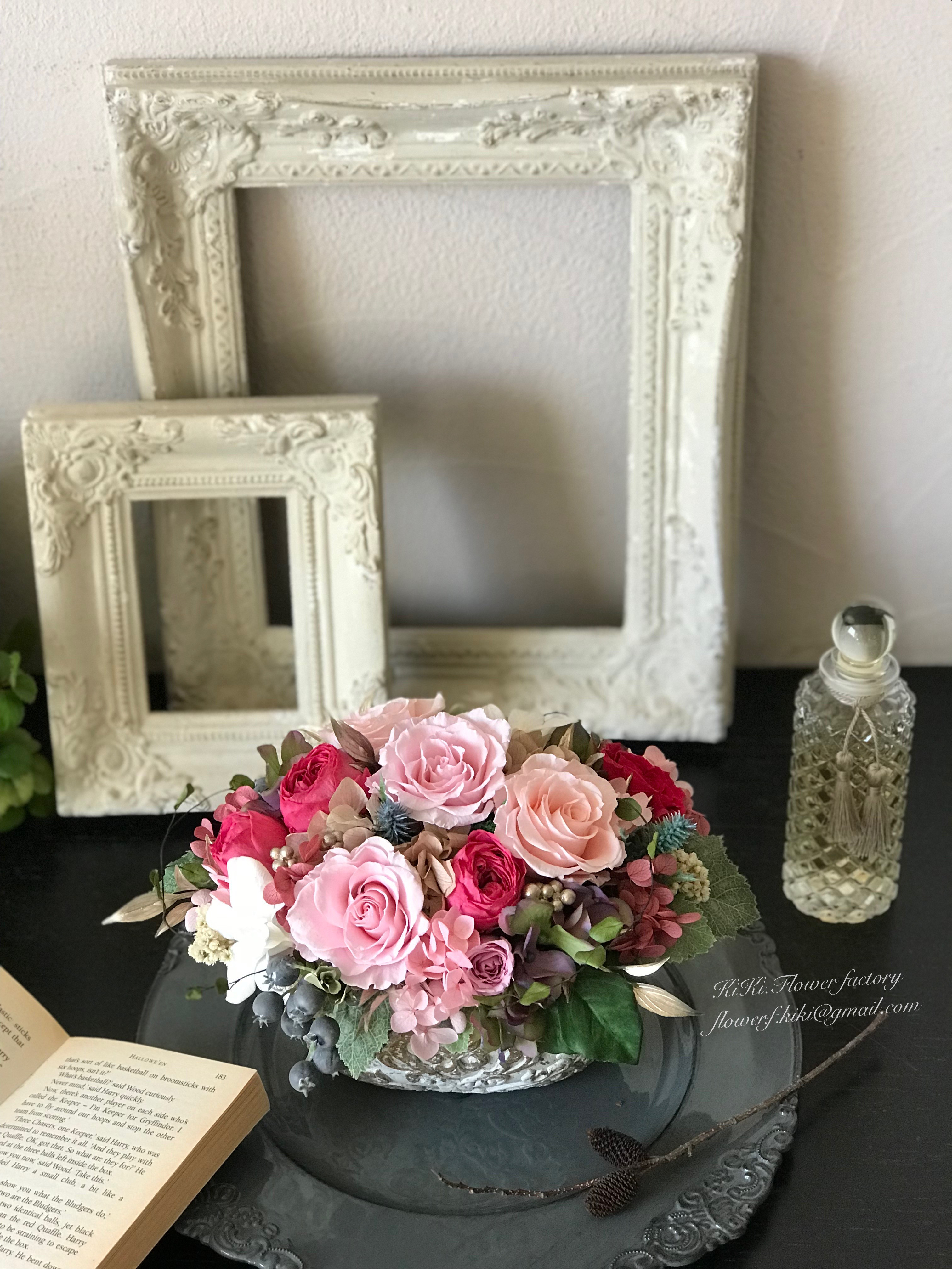 ゴージャスなピンク御祝アレンジメント(プリザーブドフラワー )