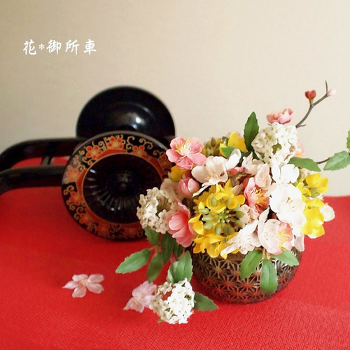 Creema限定】今季1点限り・花*御所車・ボックス付き アートフラワー