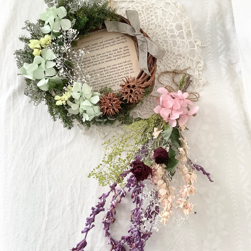 福袋!季節のお花セット2（ハーフリースとおまかせミニスワッグ 英字 