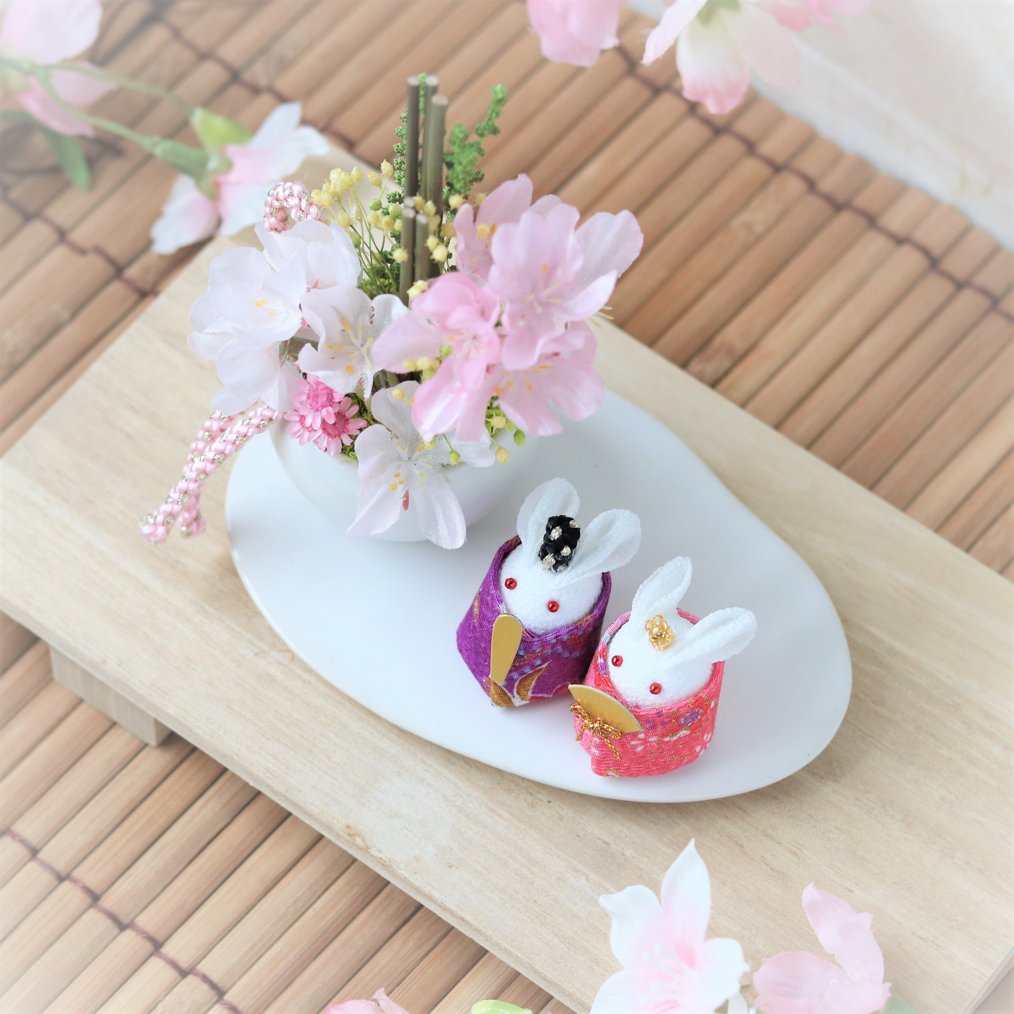 ひな祭り和風 桜とうさぎ ちりめんうさぎのおひな様アレンジ 春色新作  