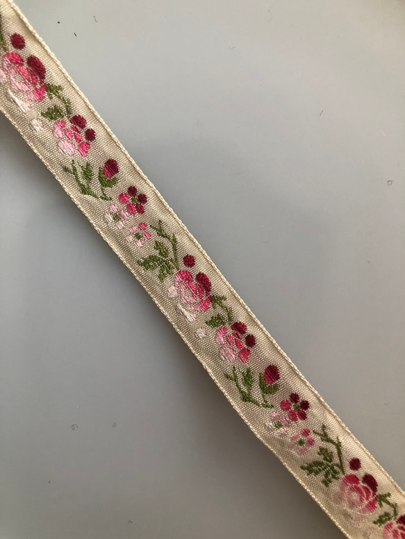 ビンテージ　リボン　お花　フラワー　チロル　チロリアン　刺繍　アンティーク　ラッピング　ピンク　50cm 4枚目の画像