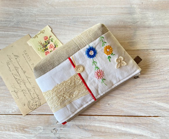 フランスアンティークレースのポーチ（天使柄） アンティークレース